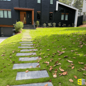 Concrete slabs leading up to a residential home