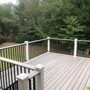 The finished product of an outdoor deck at a residential home