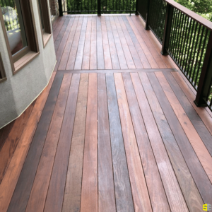 The finished product of an outdoor wooden deck