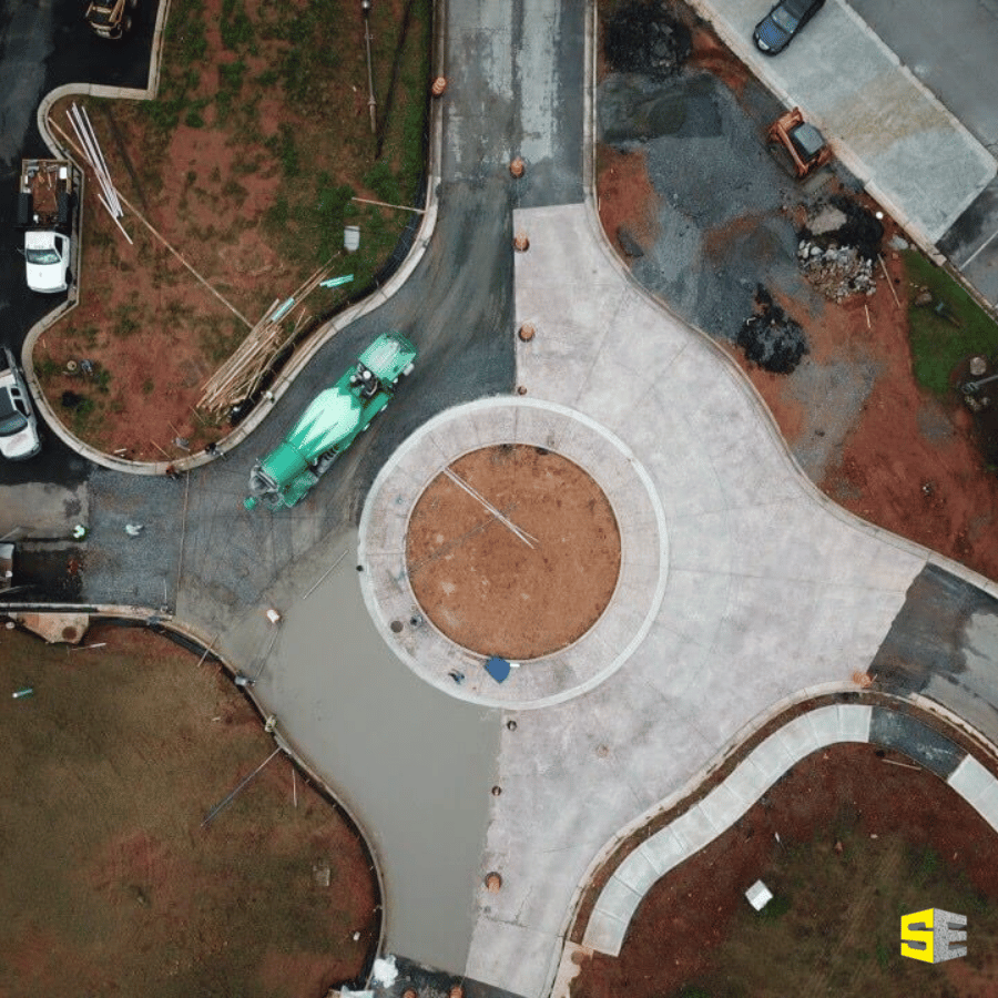 Overhead view of a concrete project being completed